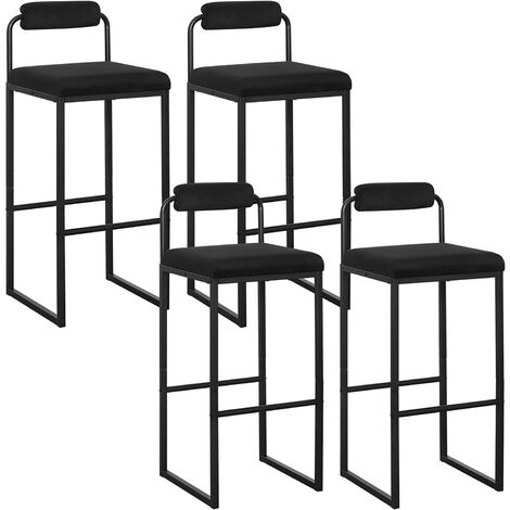 Woltu – Lot de 4 tabourets de bar en velours noir – Hauteur d'assise 75cm – Structure en métal – Design moderne et ergonomique