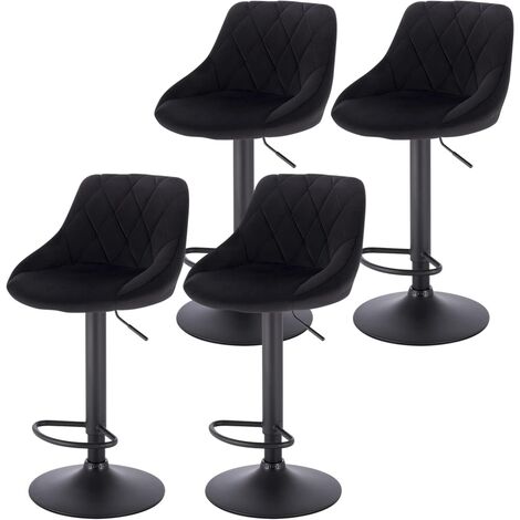 Woltu – Lot de 4 tabourets de bar en velours noir – Hauteur réglable 60-82 cm – Base en métal – Design ergonomique avec repose-pieds