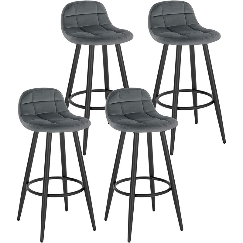 lot de 4 tabourets de bar modernes. chaise de cuisine haute en velours et métal. hauteur d'assise 70cm. gris foncé - gris foncé - woltu
