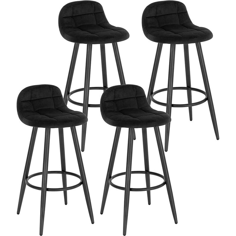 lot de 4 tabourets de bar modernes. chaise de cuisine haute en velours et métal. hauteur d'assise 70cm. noir - noir - woltu
