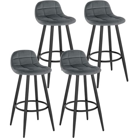 Woltu – Lot de 4 tabourets de bar modernes – Hauteur d'assise 70cm – Velours gris foncé – Structure métal robuste – Repose-pieds ergonomique