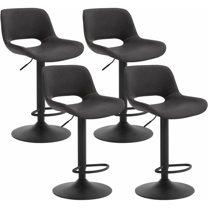 Lot de 4 Tabourets de Bar Pivotant à 360°, en Simili Cuir et Metal, Chaise de Bar Réglable Hauteur, Chaise Haute Cuisine avec Dossier, Anthracite