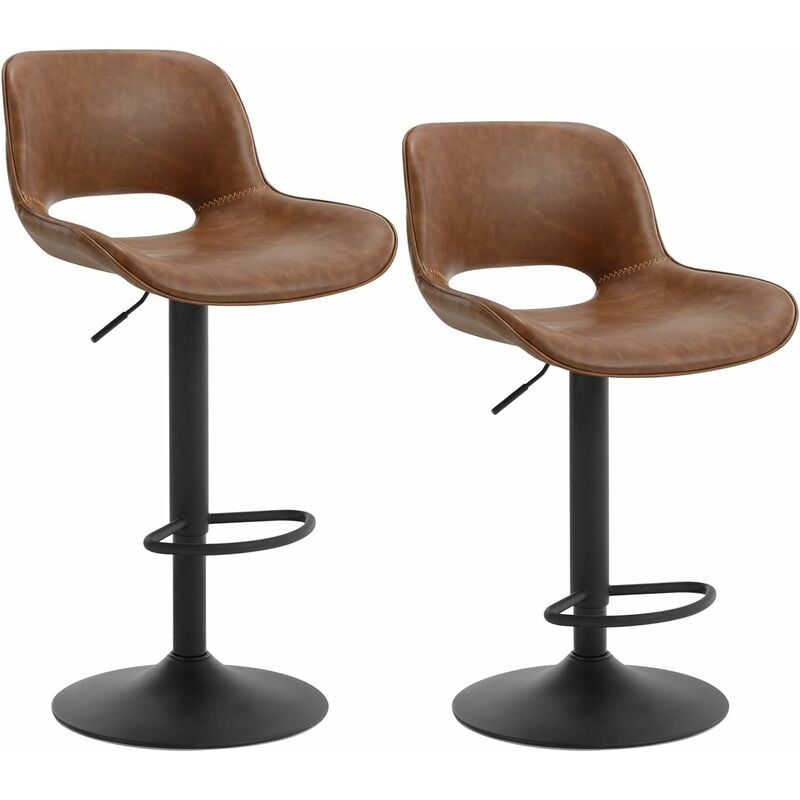 Woltu - Lot de 2 Tabourets de Bar Pivotant à 360°, en Simili Cuir et Metal, Chaise de Bar Réglable Hauteur, Chaise Haute Cuisine avec Dossier, Brun