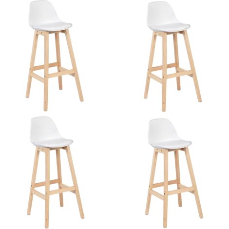 Woltu – Lot de 4 tabourets de bar – Similicuir blanc – Pieds en bois massif – Hauteur 96,5 cm – Hauteur d'assise 75 cm – Confort optimal