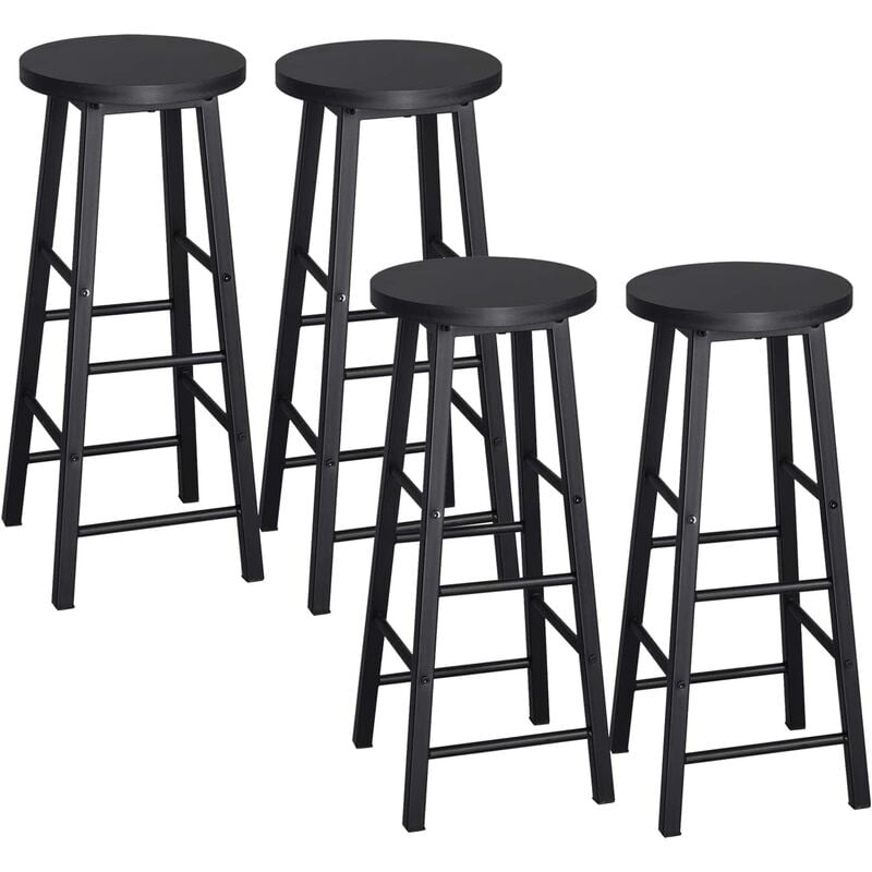 Lot de 4 Tabourets de Bar, Tabouret de Bistrot, Chaise Stable et Durable, Surface d'assise en mdf, Noir - Woltu