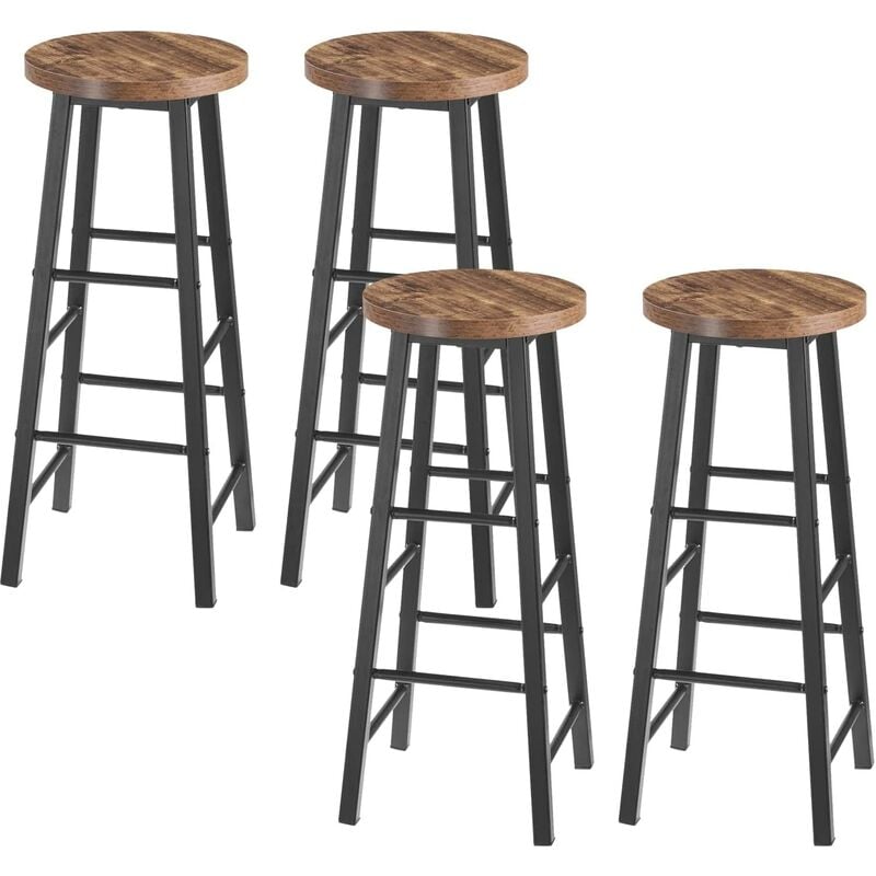 Woltu - Lot de 4 Tabourets de Bar, Tabouret de Bistrot, Chaise Stable et Durable, Surface d'assise en mdf, Noir+Vintage