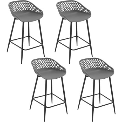 WOLTU Lot de 4 Tabourets de Bar, Tabourets Bar avec Repose-Pieds et Dossier, Tabourets Haut, Tabourets Extérieur Jardin en Plastique et Métalliques, Gris