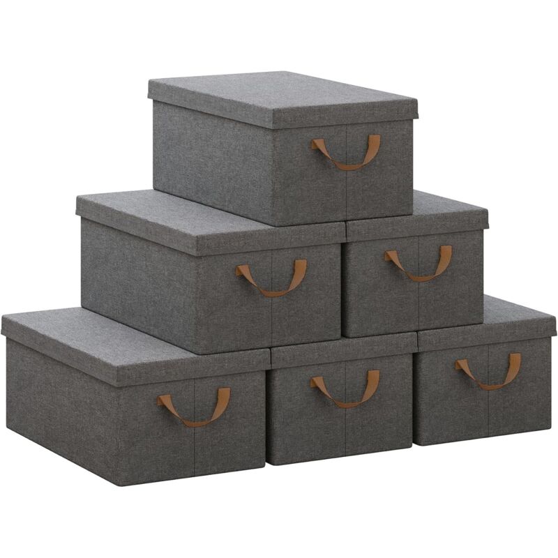 Boîte de Rangement avec Couvercle, Lot de 6, Caisse Rangement Pliable, 48x29x20cm, Coffre de Rangement en Tissu non Tissé, Gris - Woltu