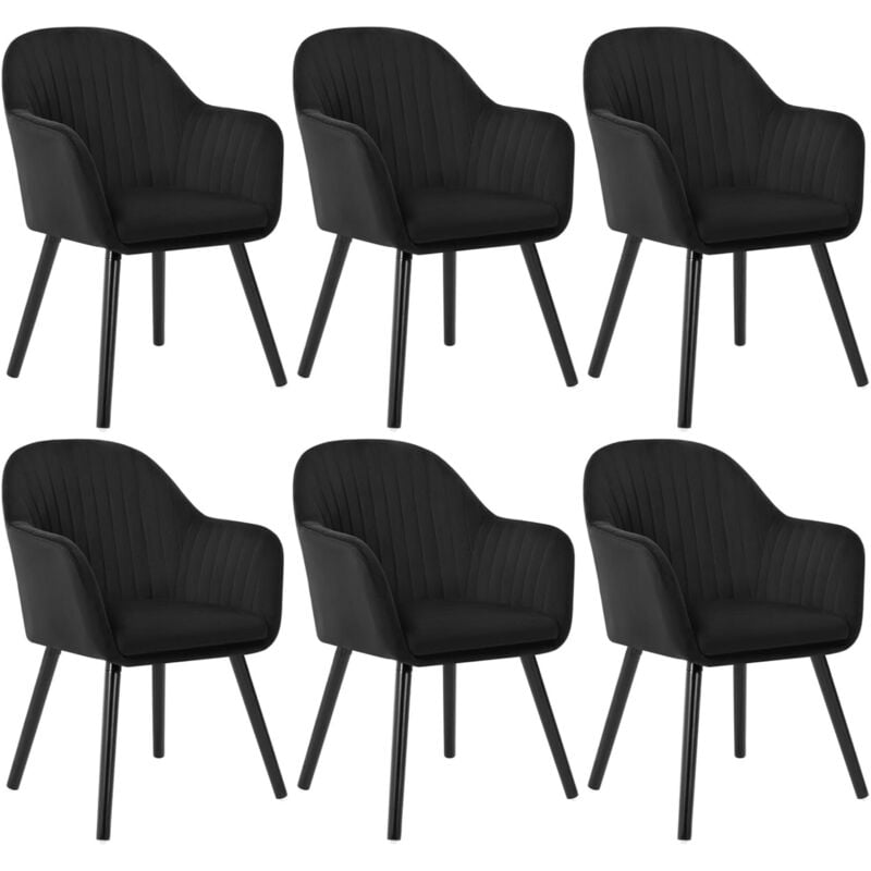 Woltu - Lot de 6 Chaises de Salle à Manger Assise en Velours, Chaise pour Cuisine-Salon-Café, Noir