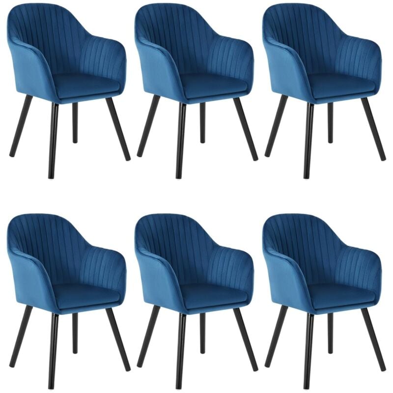 Woltu - Lot de 6 Chaises de Salle à Manger Assise en Velours, Chaise pour Cuisine-Salon-Café, Bleu