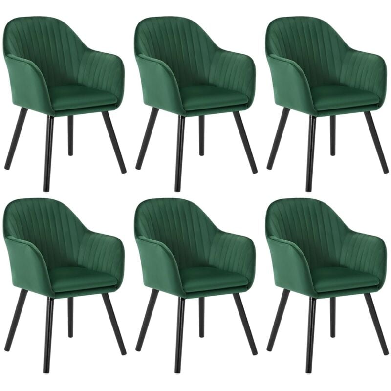 Woltu - Lot de 6 Chaises de Salle à Manger Assise en Velours, Chaise pour Cuisine-Salon-Café, Vert Foncé