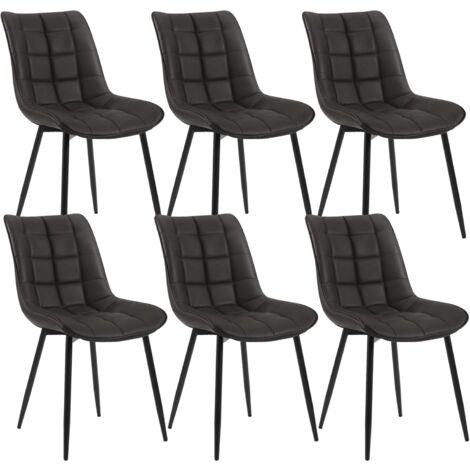 Woltu – Lot de 6 chaises de salle à manger – Assise rembourrée en similicuir épais – Pieds en métal antirouille – Couleur anthracite