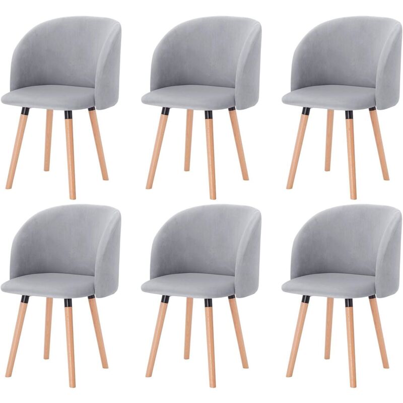 Woltu - Lot de 6 Chaises de Salle à Manger Chaise de Cuisine Rembourrée Assise en Velours, Fauteuil de Repas, Gris