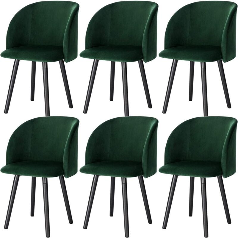 Woltu - Lot de 6 Chaises de Salle à Manger Chaise de Cuisine Rembourrée Assise en Velours, Fauteuil de Repas, Vert Foncé