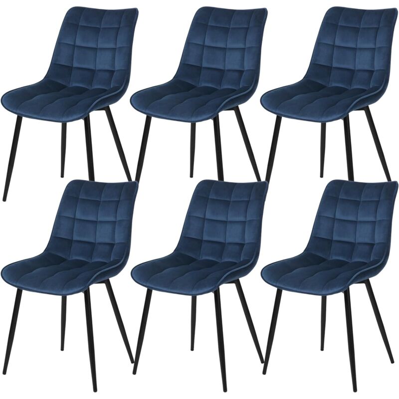 Lot de 6 Chaises de Salle à Manger WOLTU, Chaise de cuisine scandinaves en velours, Pieds en métal, Bleu