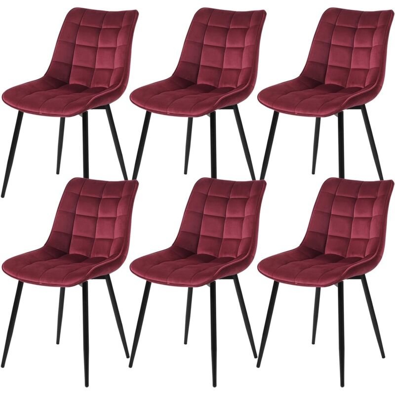 Woltu - Lot de 6 Chaises de Salle à Manger Chaise de cuisine scandinaves en velours, Pieds en métal, Bordeaux