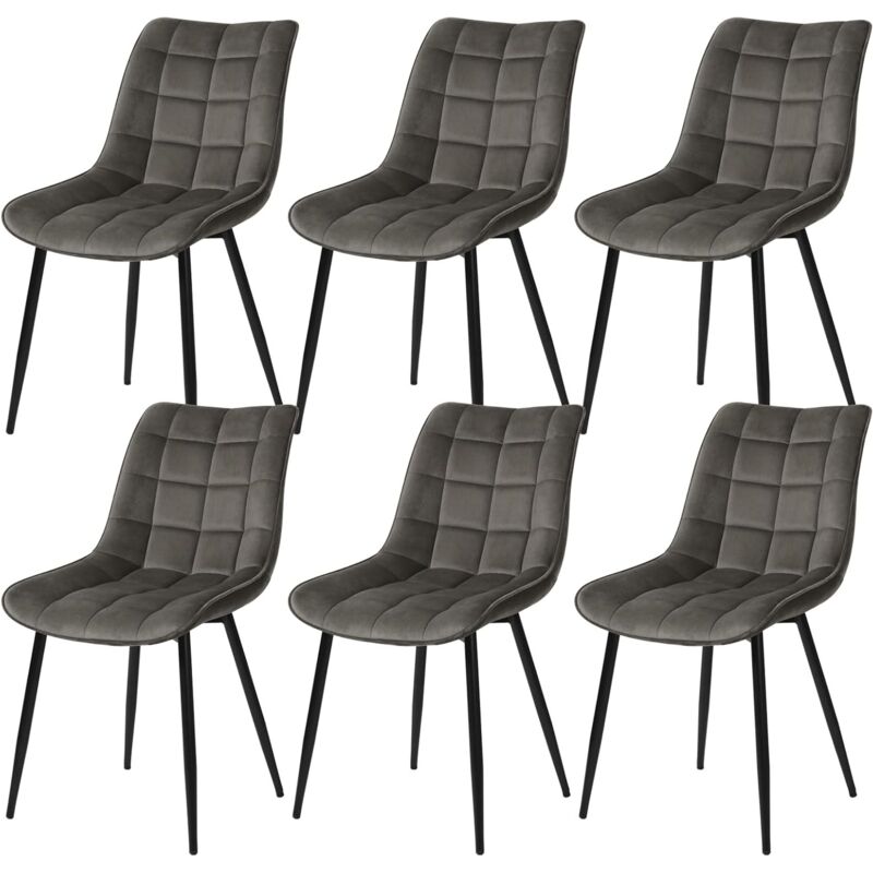 Woltu - Lot de 6 Chaises de Salle à Manger Chaise de cuisine scandinaves en velours, Pieds en métal, Gris foncé