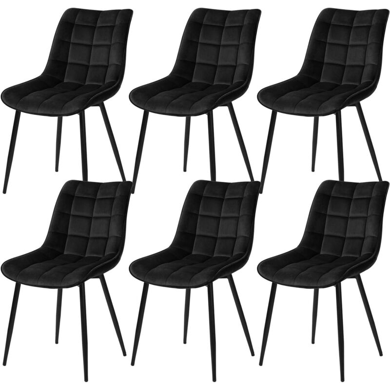 Woltu - Lot de 6 Chaises de Salle à Manger Chaise de cuisine scandinaves en velours, Pieds en métal, Noir