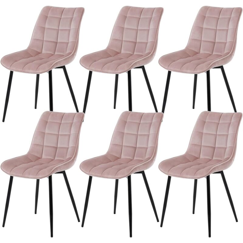 Woltu - Lot de 6 Chaises de Salle à Manger Chaise de cuisine scandinaves en velours, Pieds en métal, Rose