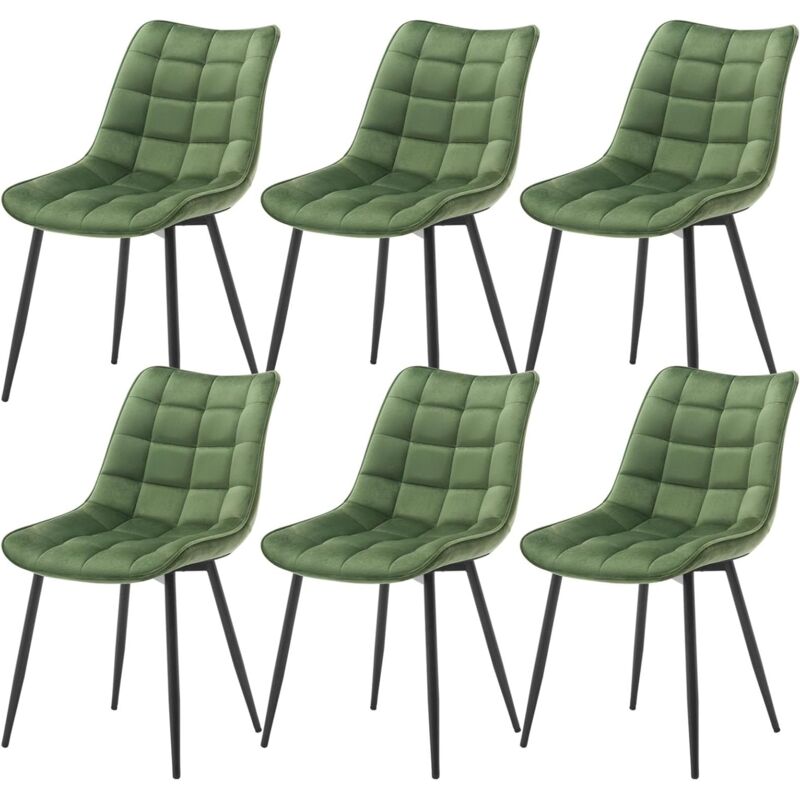 Woltu - Lot de 6 Chaises de Salle à Manger Chaise de cuisine scandinaves en velours, Pieds en métal, Vert Foncé