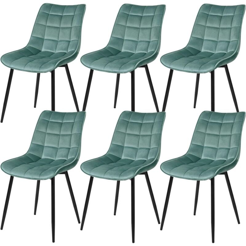 Woltu - Lot de 6 Chaises de Salle à Manger Chaise de cuisine scandinaves en velours, Pieds en métal, Vert Turc