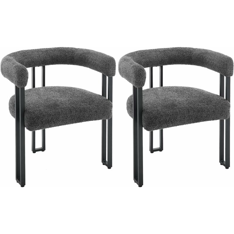 Woltu - Lot de 2 Chaises de Salle à Manger en Chenille + Métal, Chaise Cuisine, Chaise Salon, Fauteuil Chambre, Chaise Moderne, Gris Foncé