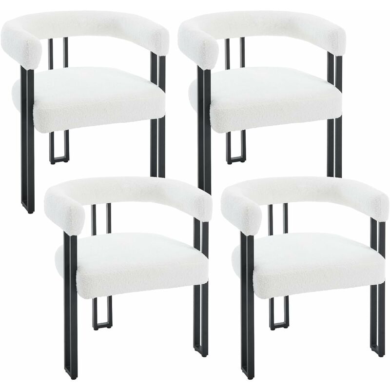WOLTU Lot de 4 Chaises de Salle à Manger en Chenille + Métal, Chaise Cuisine, Chaise Salon, Fauteuil Chambre, Chaise Moderne, Crème