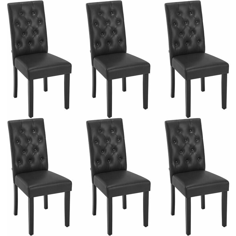 Woltu - Lot de 6 Chaises de Salle à Manger en Similicuir + Bois Massif, Chaise de Salon, Chaise de Cuisine, Noir
