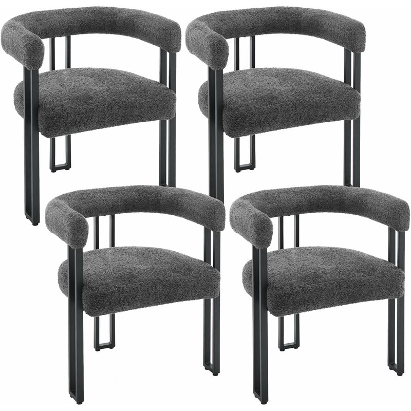 Woltu - Lot de 4 Chaises de Salle à Manger en Chenille + Métal, Chaise Cuisine, Chaise Salon, Fauteuil Chambre, Chaise Moderne, Gris Foncé
