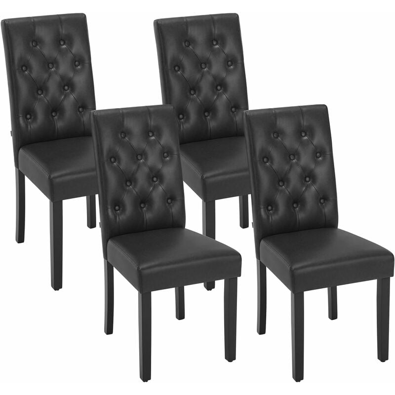 Woltu - Lot de 4 Chaises de Salle à Manger en Similicuir + Bois Massif, Chaise de Salon, Chaise de Cuisine, Noir