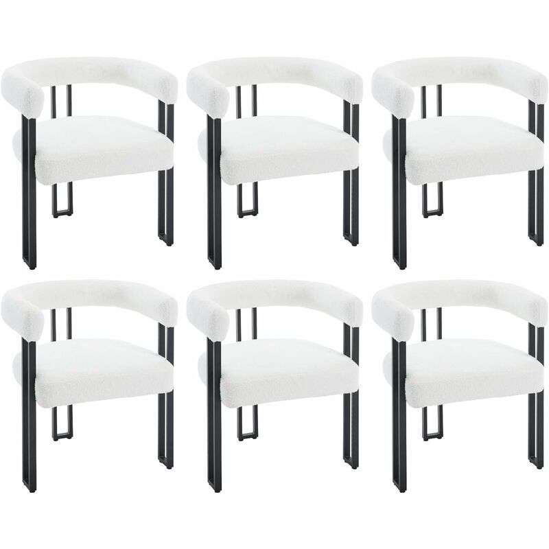 Woltu - Lot de 6 Chaises de Salle à Manger en Chenille + Métal, Chaise Cuisine, Chaise Salon, Fauteuil Chambre, Chaise Moderne, Crème