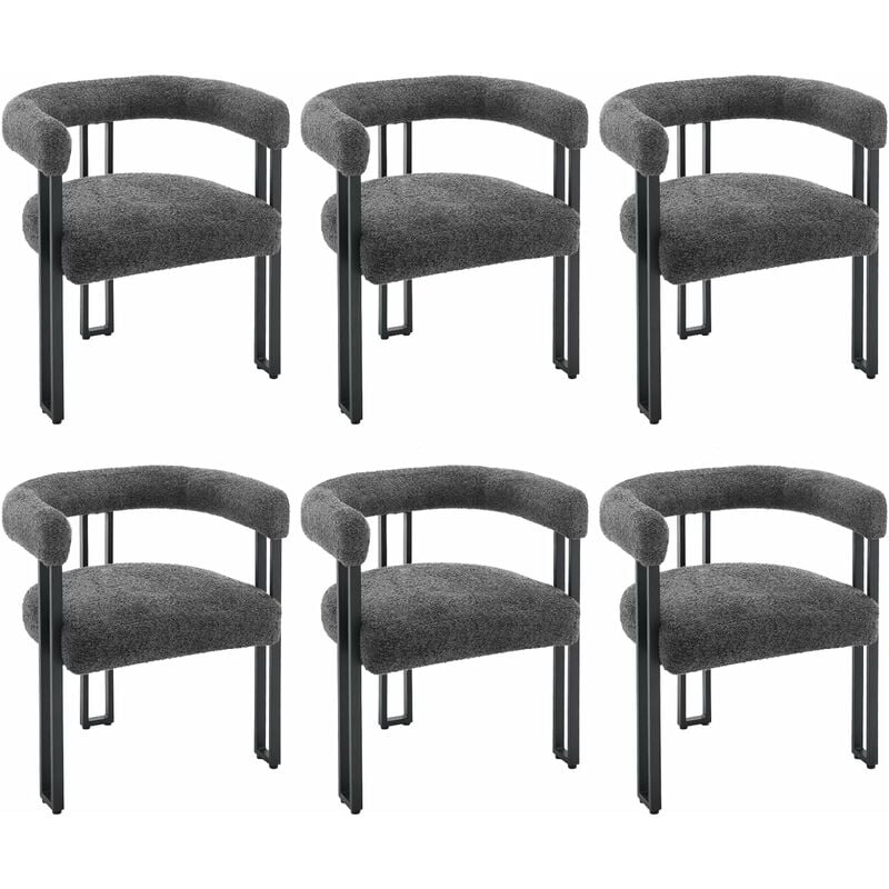 Woltu - Lot de 6 Chaises de Salle à Manger en Chenille + Métal, Chaise Cuisine, Chaise Salon, Fauteuil Chambre, Chaise Moderne, Gris Foncé
