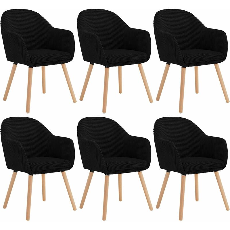 Woltu - Lot de 6 Chaises de Salle à Manger en Velours Côtelé + Bois Massif, Chaise de Cuisine 41 x 39 x 83, 5 cm, Chaise Ergonomique avec Accoudoir,
