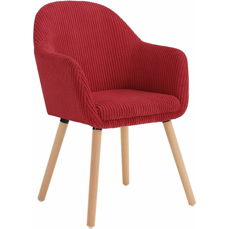 Woltu - Chaise de Salle à Manger en Velours Côtelé + Bois Massif, Chaise de Cuisine 41 x 39 x 83, 5 cm, Chaise Ergonomique avec Accoudoir, Rouge