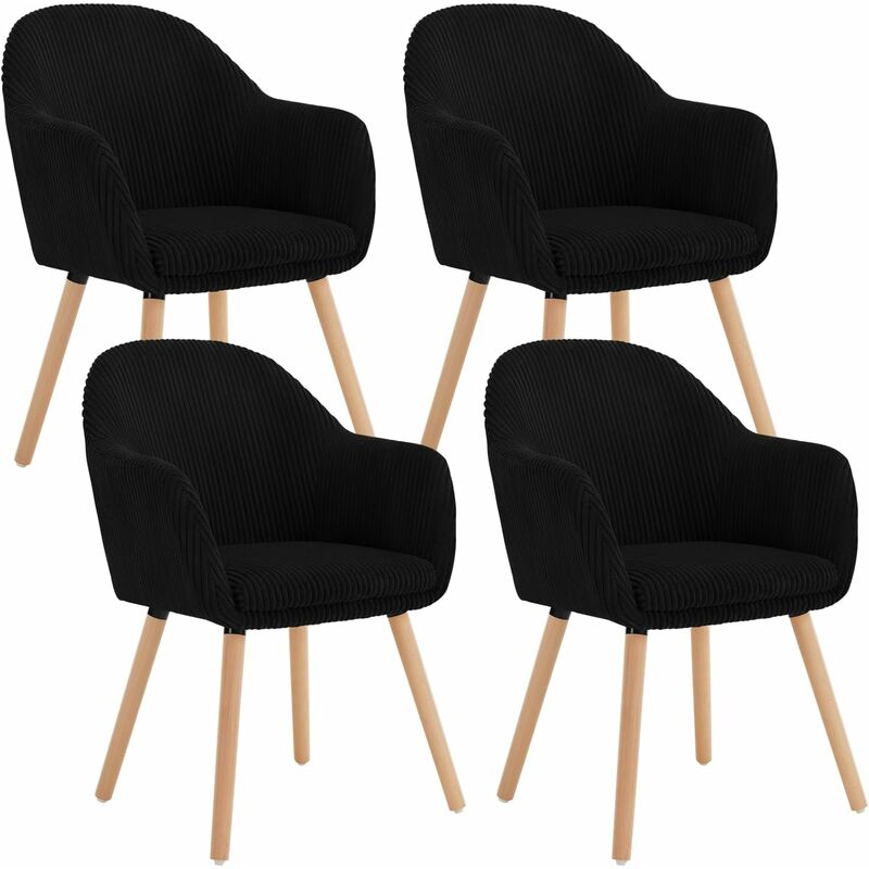 Woltu - Lot de 4 Chaises de Salle à Manger en Velours Côtelé + Bois Massif, Chaise de Cuisine 41 x 39 x 83, 5 cm, Chaise Ergonomique avec Accoudoir,