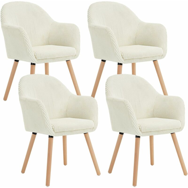 Woltu - Lot de 4 Chaises de Salle à Manger en Velours Côtelé + Bois Massif, Chaise de Cuisine 41 x 39 x 83, 5 cm, Chaise Ergonomique avec Accoudoir,