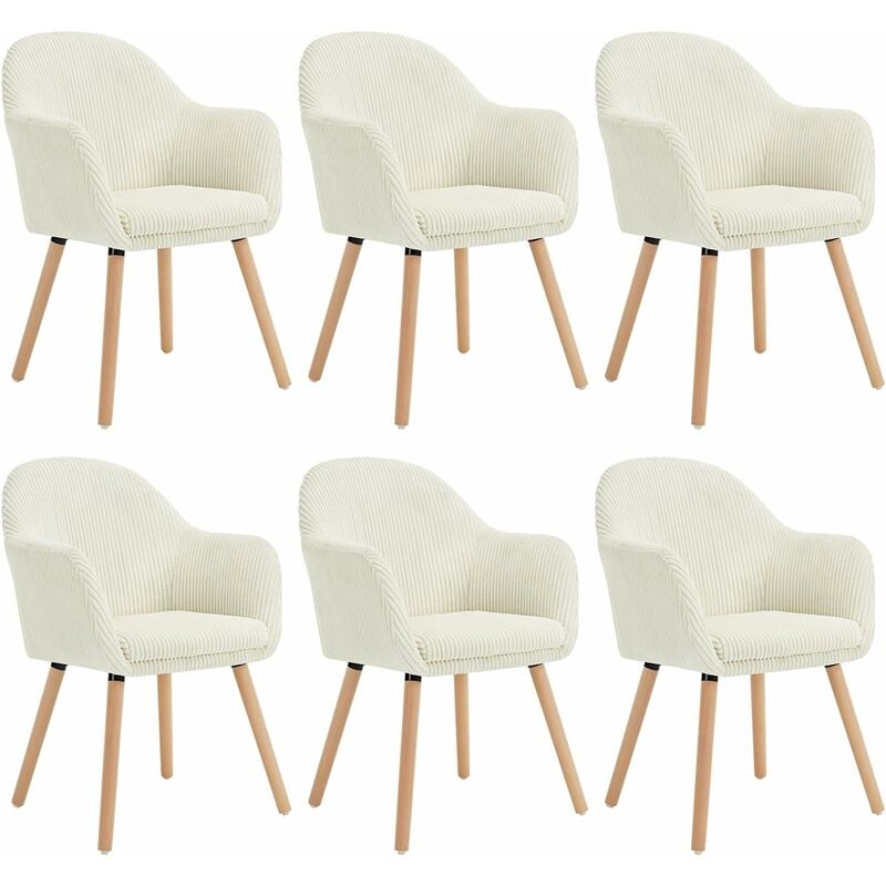 Woltu - Lot de 6 Chaises de Salle à Manger en Velours Côtelé + Bois Massif, Chaise de Cuisine 41 x 39 x 83, 5 cm, Chaise Ergonomique avec Accoudoir,