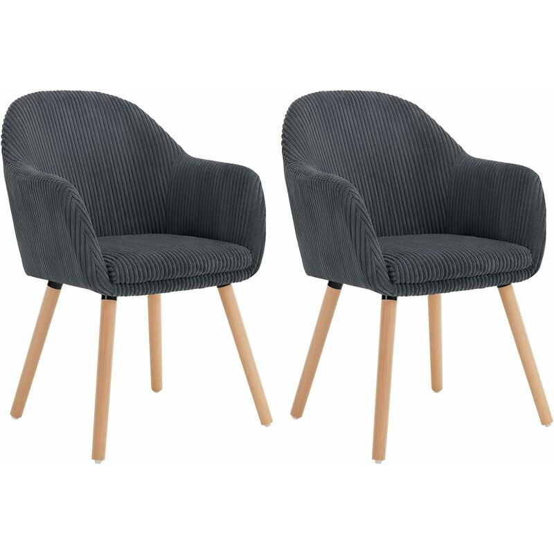 Woltu - Lot de 2 Chaises de Salle à Manger en Velours Côtelé + Bois Massif, Chaise de Cuisine 41 x 39 x 83, 5 cm, Chaise Ergonomique avec Accoudoir,