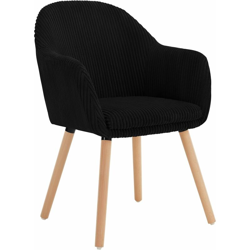 WOLTU Chaise de Salle à Manger en Velours Côtelé + Bois Massif, Chaise de Cuisine 41 x 39 x 83, 5 cm, Chaise Ergonomique avec Accoudoir, Noir