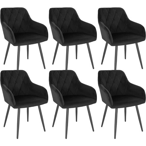 Woltu – Lot de 6 chaises de salle à manger en velours noir – Assise rembourrée 44x42.5cm – Pieds en métal – Capacité 120kg – BH352SZ6
