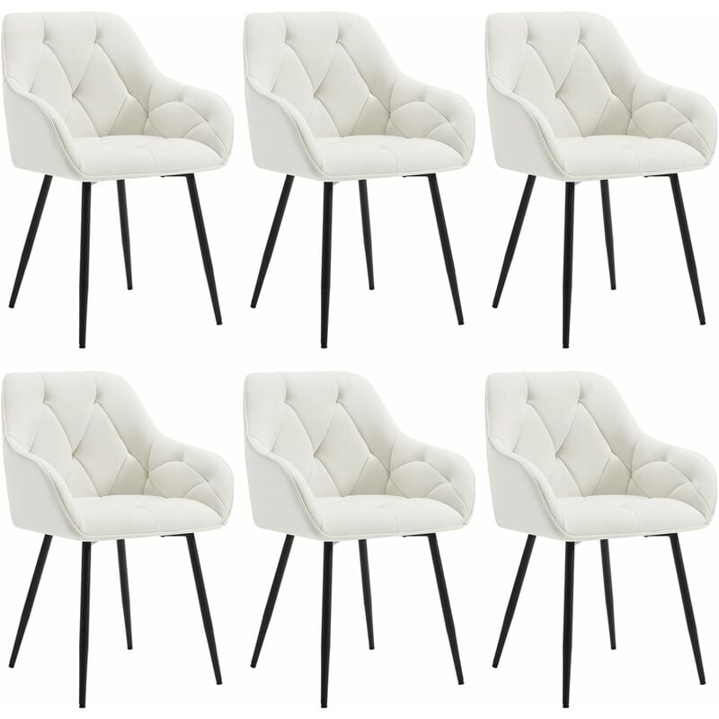 Woltu - Lot de 6 Chaises de Salle à Manger Ergonomique Chaise de Cuisine en Velours Rembourrée, Pieds en Métal, Crème