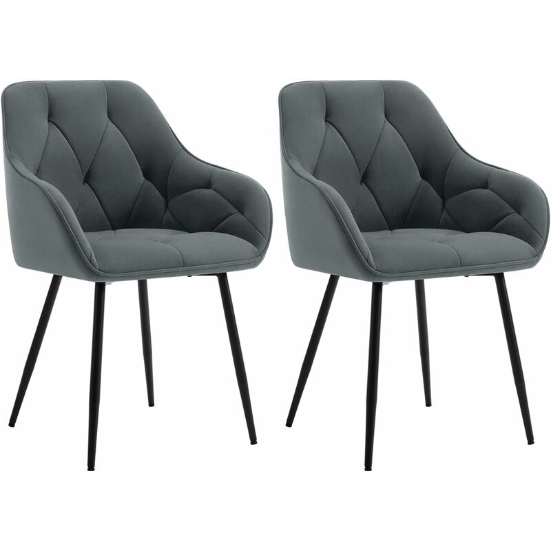 Woltu - Lot de 2 Chaises de Salle à Manger Ergonomique Chaise de Cuisine en Velours Rembourrée, Pieds en Métal, Gris foncé