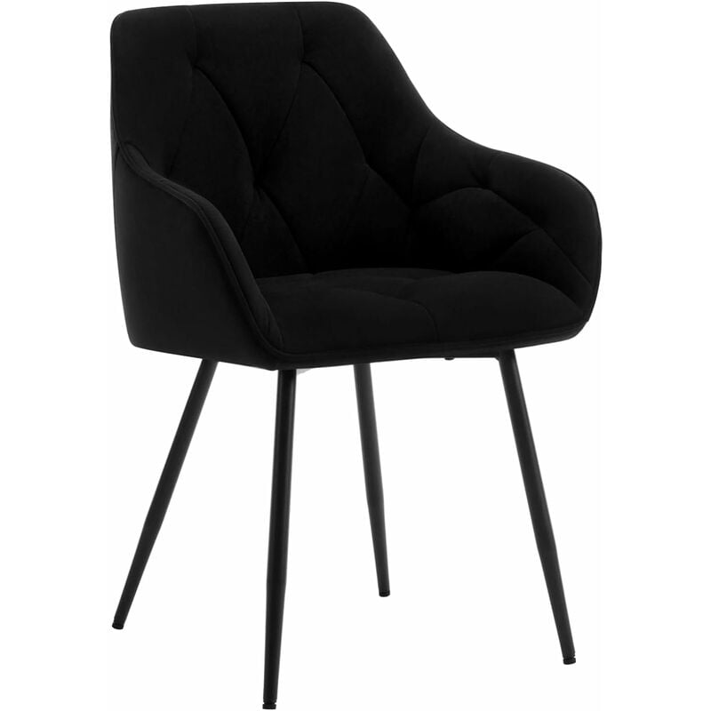 Woltu - Chaise de Salle à Manger Ergonomique Chaise de Cuisine en Velours Rembourrée, Pieds en Métal, Noir
