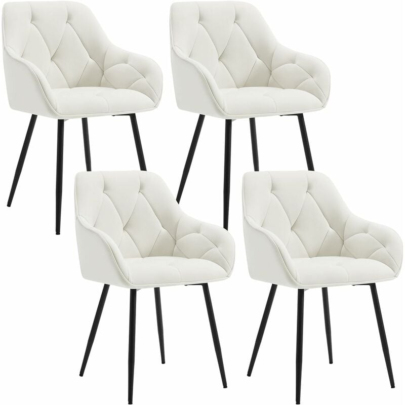 Woltu - Lot de 4 Chaises de Salle à Manger Ergonomique Chaise de Cuisine en Velours Rembourrée, Pieds en Métal, Crème