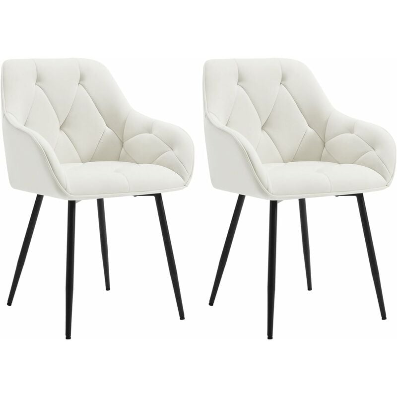 Woltu - Lot de 2 Chaises de Salle à Manger Ergonomique Chaise de Cuisine en Velours Rembourrée, Pieds en Métal, Crème