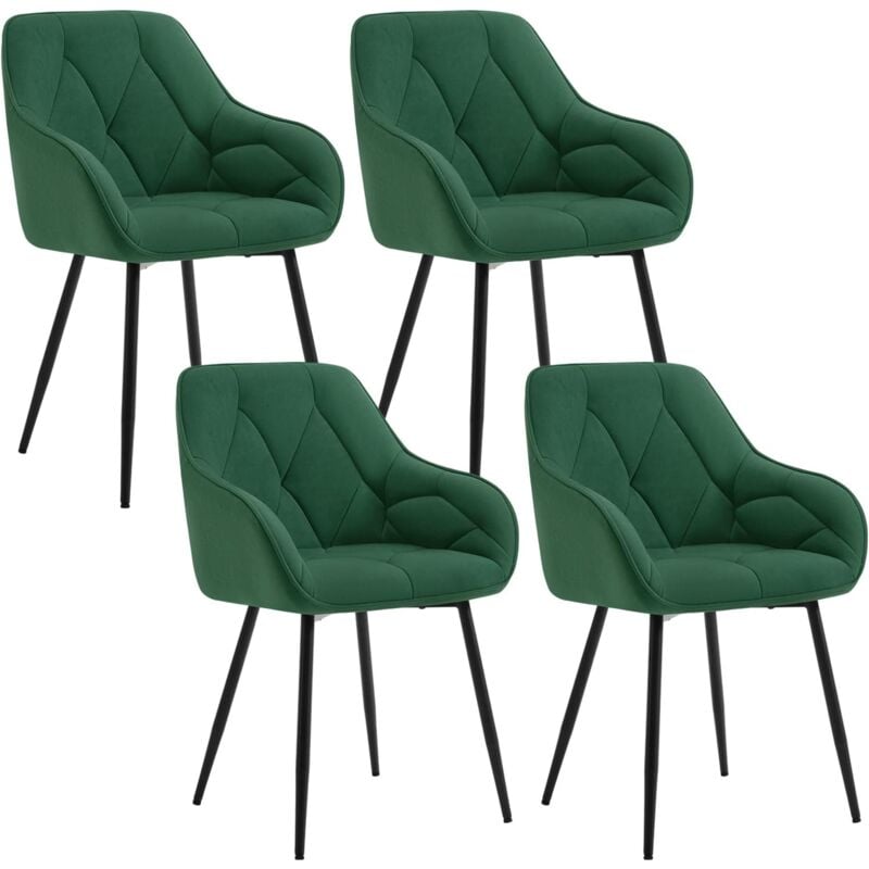 Woltu - Lot de 4 Chaises de Salle à Manger en Velours + Métal, Chaise de Cuisine, Chaise Ergonomique pour Salon, Bureau, Coiffeuse, Vert foncé