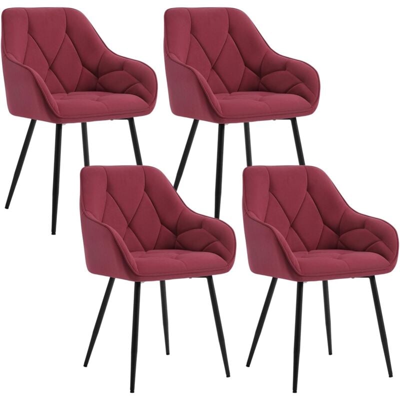 Woltu - Lot de 4 Chaises de Salle à Manger en Velours + Métal, Chaise de Cuisine, Chaise Ergonomique pour Salon, Bureau, Coiffeuse, Bordeaux