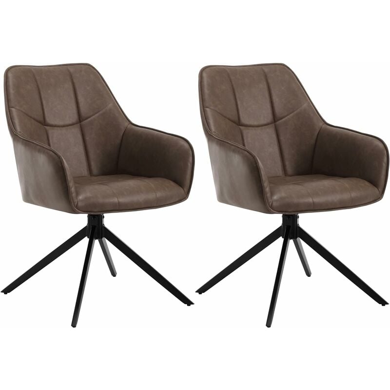 Lot de 2 Chaises de Salle à Manger Pivotante 360°en Similicuir + Métal, 45 x 41 x 86cm, Chaise de Cuisine avec Dossier, Marron - Woltu