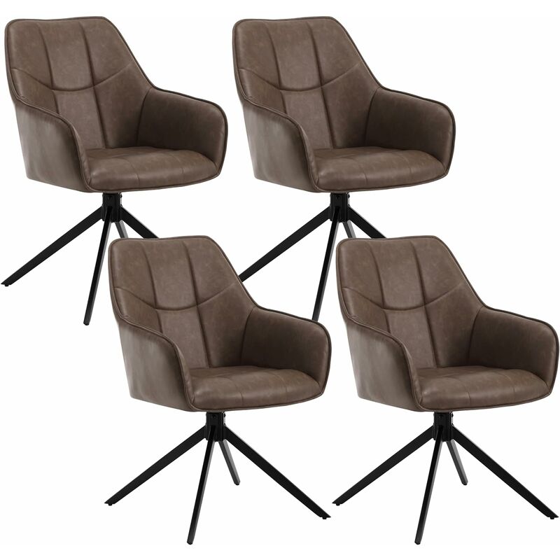 Lot de 4 Chaises de Salle à Manger Pivotante 360°en Similicuir + Métal, 45 x 41 x 86cm, Chaise de Cuisine avec Dossier, Marron - Woltu
