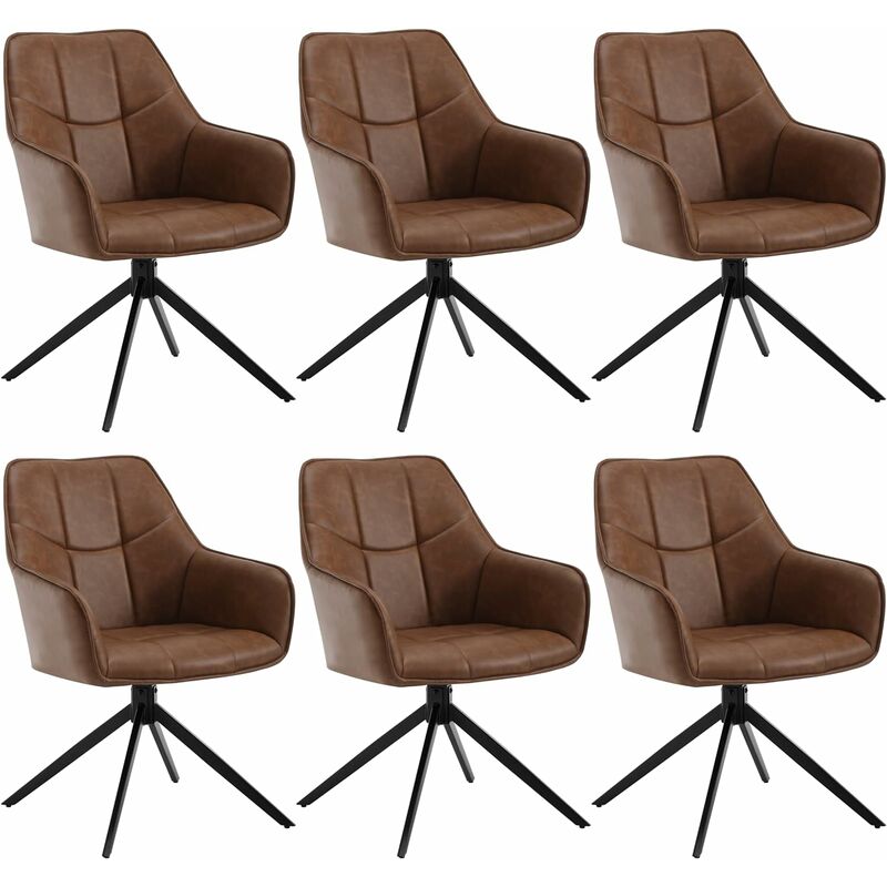 Woltu - Lot de 6 Chaises de Salle à Manger Pivotante 360°en Similicuir + Métal, 45 x 41 x 86cm, Chaise de Cuisine avec Dossier, Marron Clair